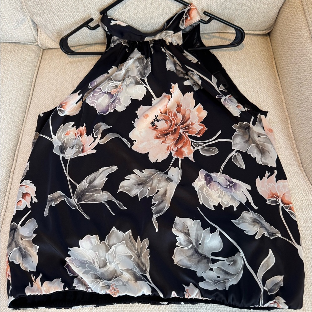 White House Black Market Floral Halter Top - Black and orange